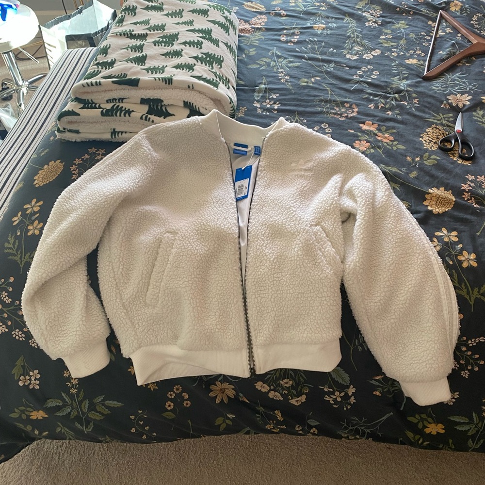 Adidas Brand New White Fuzzy Jacket